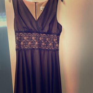 Connected black lace overlay nude dress